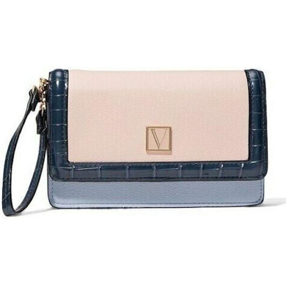 Victoria's Secret Tech Wristlet Womens OS Blue Pink Croc Embossed Logo